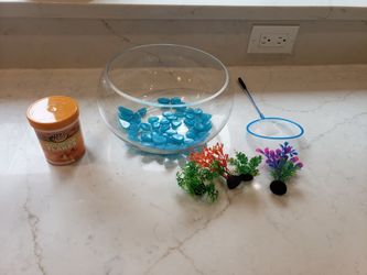 Fish Bowl Set, Rocks, Plants And Net