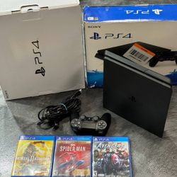 Sony PlayStation 4 Slim 1TB Game Console CUH-21115B w power cord controller games box