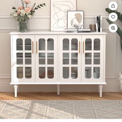 New in box Vintage Buffet Ca binet with 4 Lattice Glass Door, 