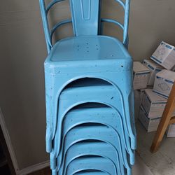 Blue Metal Chairs Lot of 7
