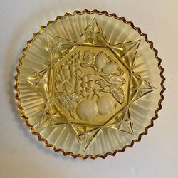 Vintage Pressed Amber Glass Indiana Platter Fruit Scalloped Sawtooth Edge Fall