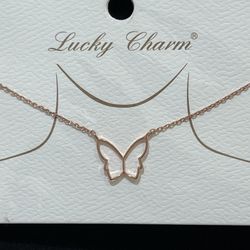 New Rose Gold Dipped Butterfly Necklace 