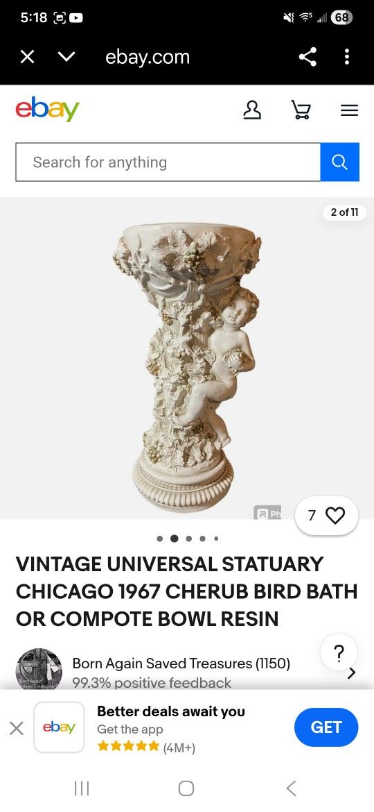 ANTIQUE Cherub Bird Bath Decoration