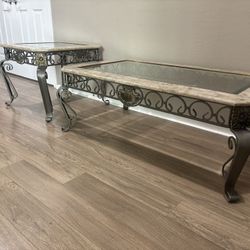 2-Piece Marble Top Coffee Table Set 