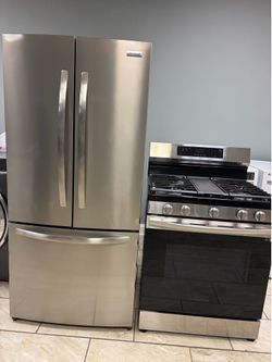 Frigidaire french door refrigerator &. Samsung gas range set stainless steel