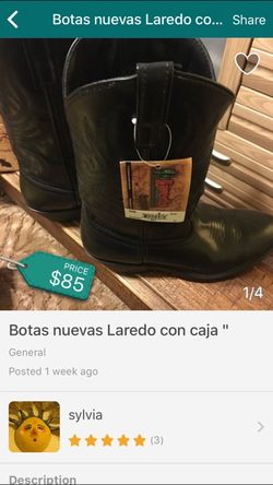 Botas negras size 9 marca Laredo en caja