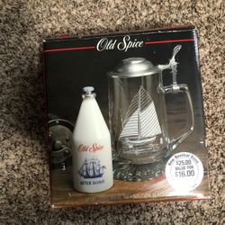 Vintage Old Spice After Shave and Nautical Glass Stein 1989