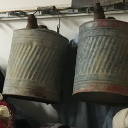 Vintage metal 5 gallon gas cans