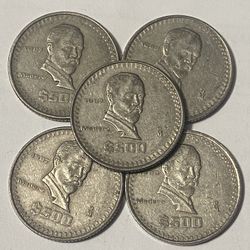 Tengo cinco monedas de Madero de 500 pesos de colección de años viejos para que te acuerdes cuando eras un niño, pido 45 por las cinco monedas, precio
