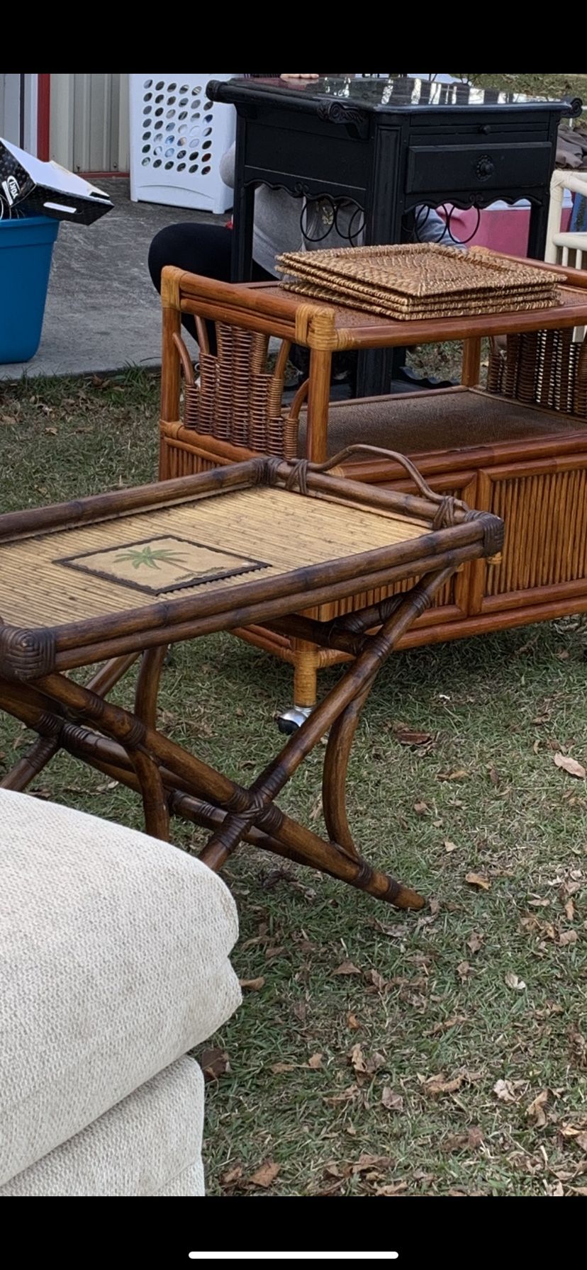 Palm Tree Tray And Wooden Cart 