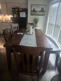 Dark Wood Dining Table with 4 Chairs
