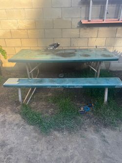 Green Plastic Folding Picnic Table with Bench