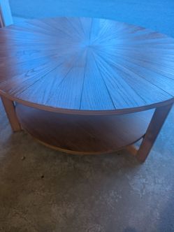 Round Wood Coffee Table with Lower Shelf