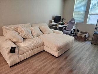 Couch (like new) Ashley furniture soft  white corduroy with chaise