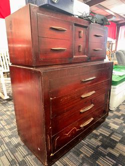 Mid-Century Modern Dark Wood Tallboy Dresser