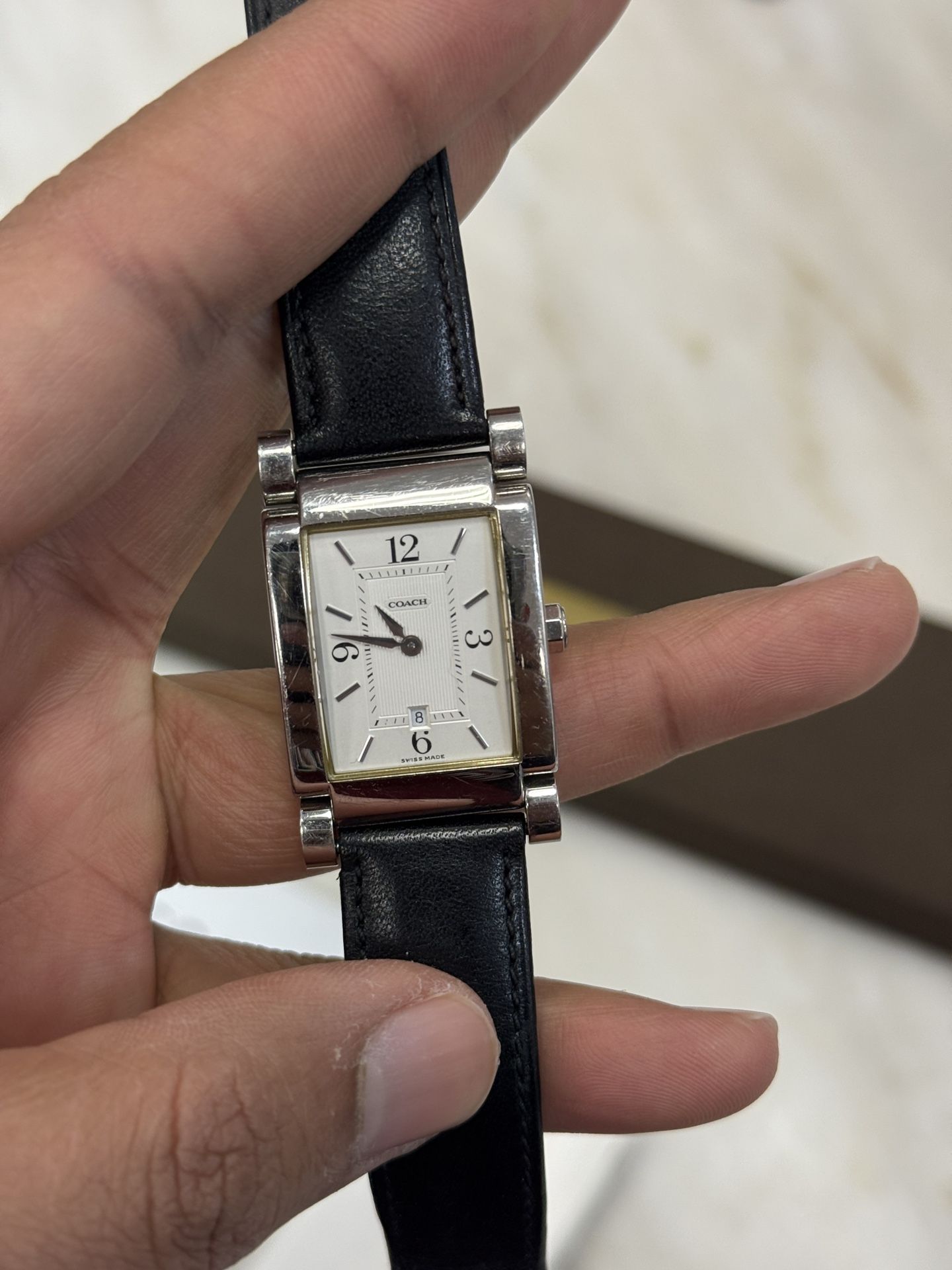 Coach Silver and Black Rectangular Watch vintage classic women’s leather