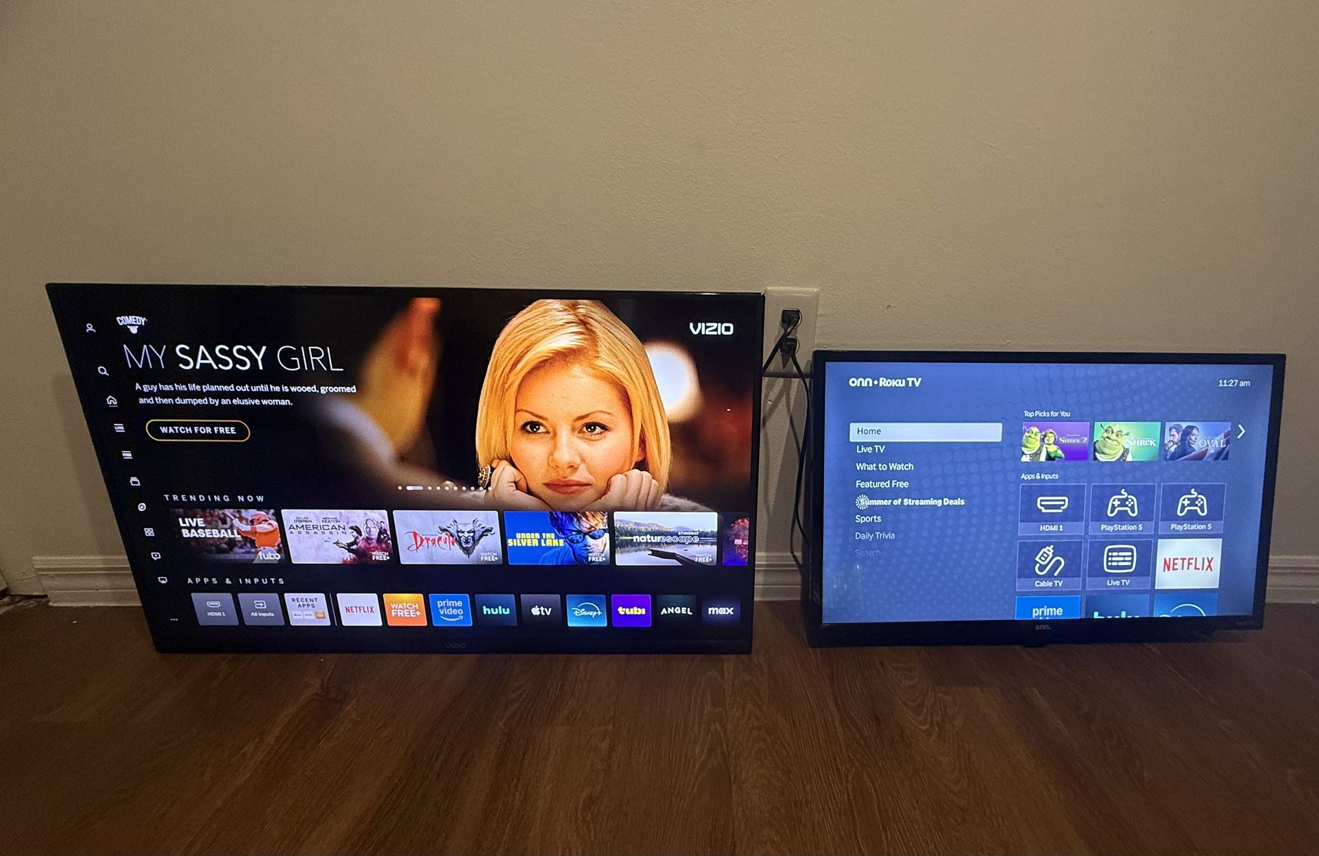 2 Smart TVs 43 Inch Vizio And 32 Inch onn