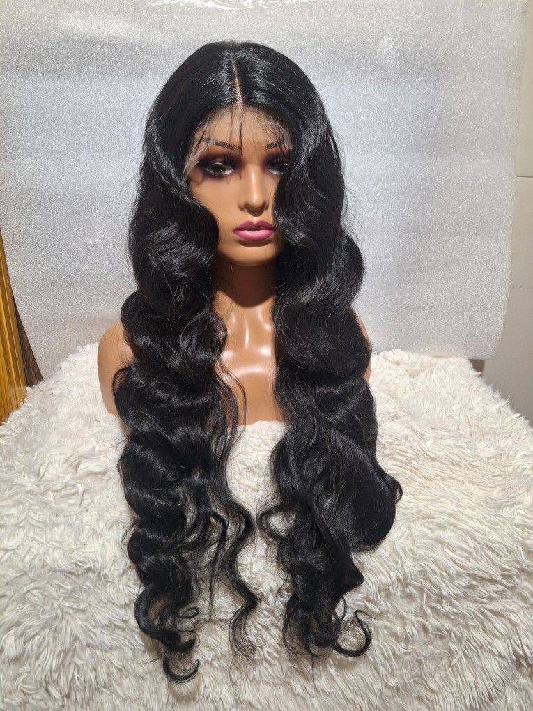 Human Hair Blend Lace Front Wig 30 Inches Long