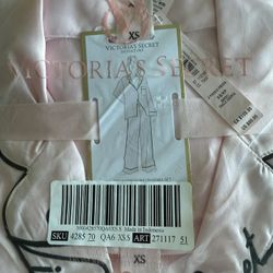 Women's Victoria Secret Pink Silk Pajamas With Black Lettering 