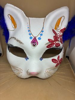Hand-Painted Cat Kitsune Costume Mask