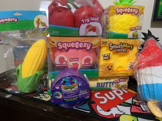 Needohs, squishy , sunny days , rms dumplings , pineapple , hotdog, bompop, peach , corn , cheese ,butter