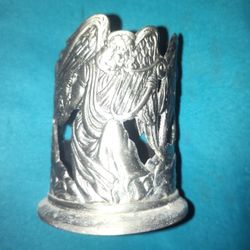 Pewter Christmas Angels Playing Musical Instruments 3" Votive Candle Holder