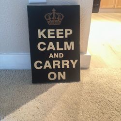 Keep Calm and Carry On Wooden Wall Art Sign - Black & Cream