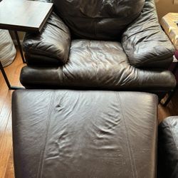 Faux Leather Chair And ottoman W/ Storage 