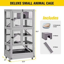 🥨Aivituvin-AIR38-1 5 Levels Wooden Chinchilla Ferret Cage | Chew-Resistant Habitat