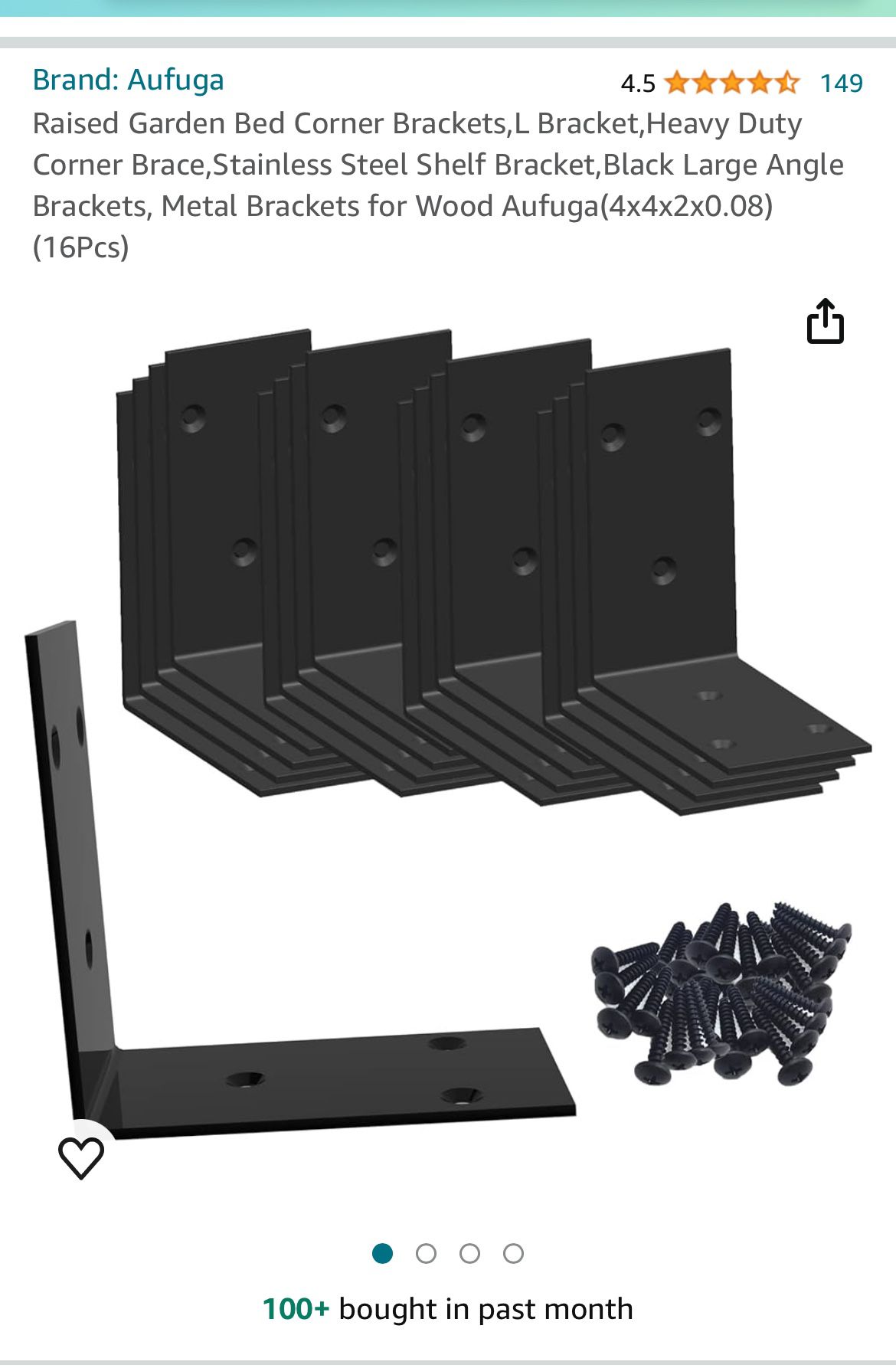 Black Stainless Steel Raised Garden Bed Corners, Comes With Screws. 
