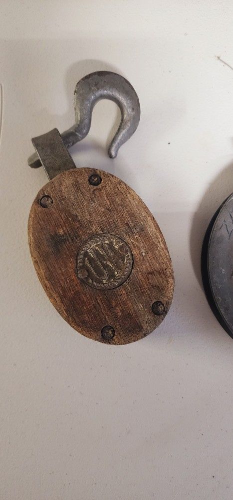 Vintage U-W Wood & Metal Pulley