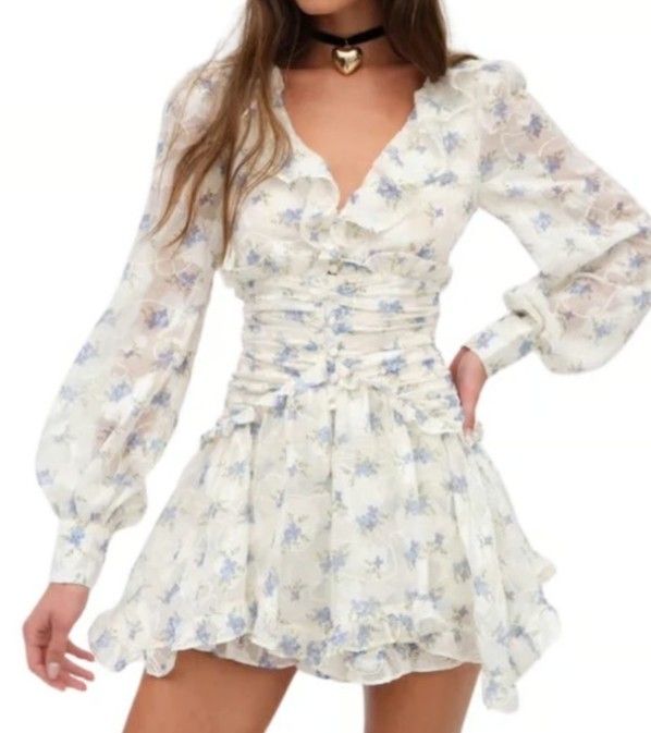 For Love & Lemons Jayleen Mini Dress Ivory Floral (Size Large)
