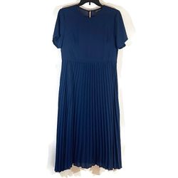Shein Navy Blue Pleated Midi Dress