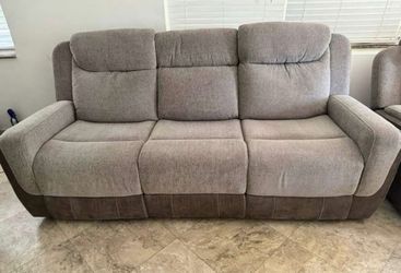 Modern Reclining Sofa & Loveseat Set Cup Holders + Storage - Excellent Condition