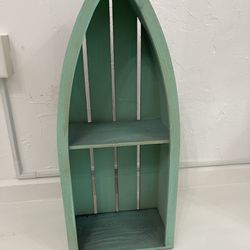 Coastal Green Small 29” Wall Wood Rowboat Display Shelf