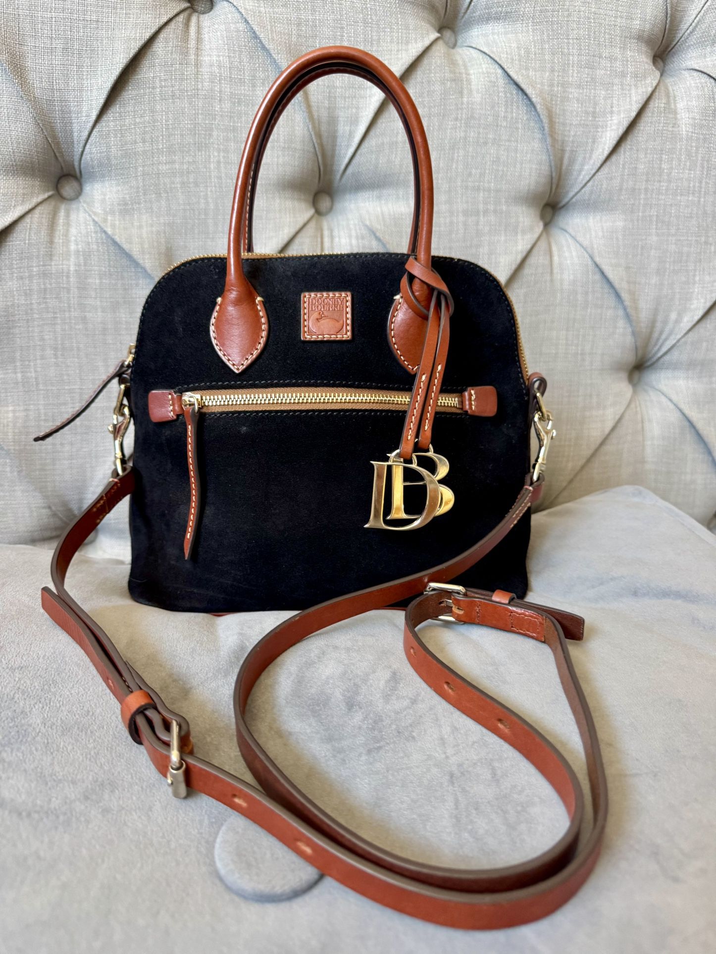 Dooney & Bourke black suede doomed satchel, bag, purse, handbag EXCELLENT condition