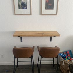 Floating Wood Bar + 2 Bar Stools 