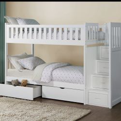 Twin/Twin Solid Wood Bunk Bed  w Storage 