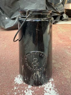 Black Glazed Ceramic Jar with Wire Handle