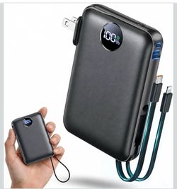 Portable Charger with Built-in Cables & Wall Plug, 10000mAh Power Bank, 4 Outputs 22.5W USB C Fast Charging, Mini Travel Essentials Battery Pack with 