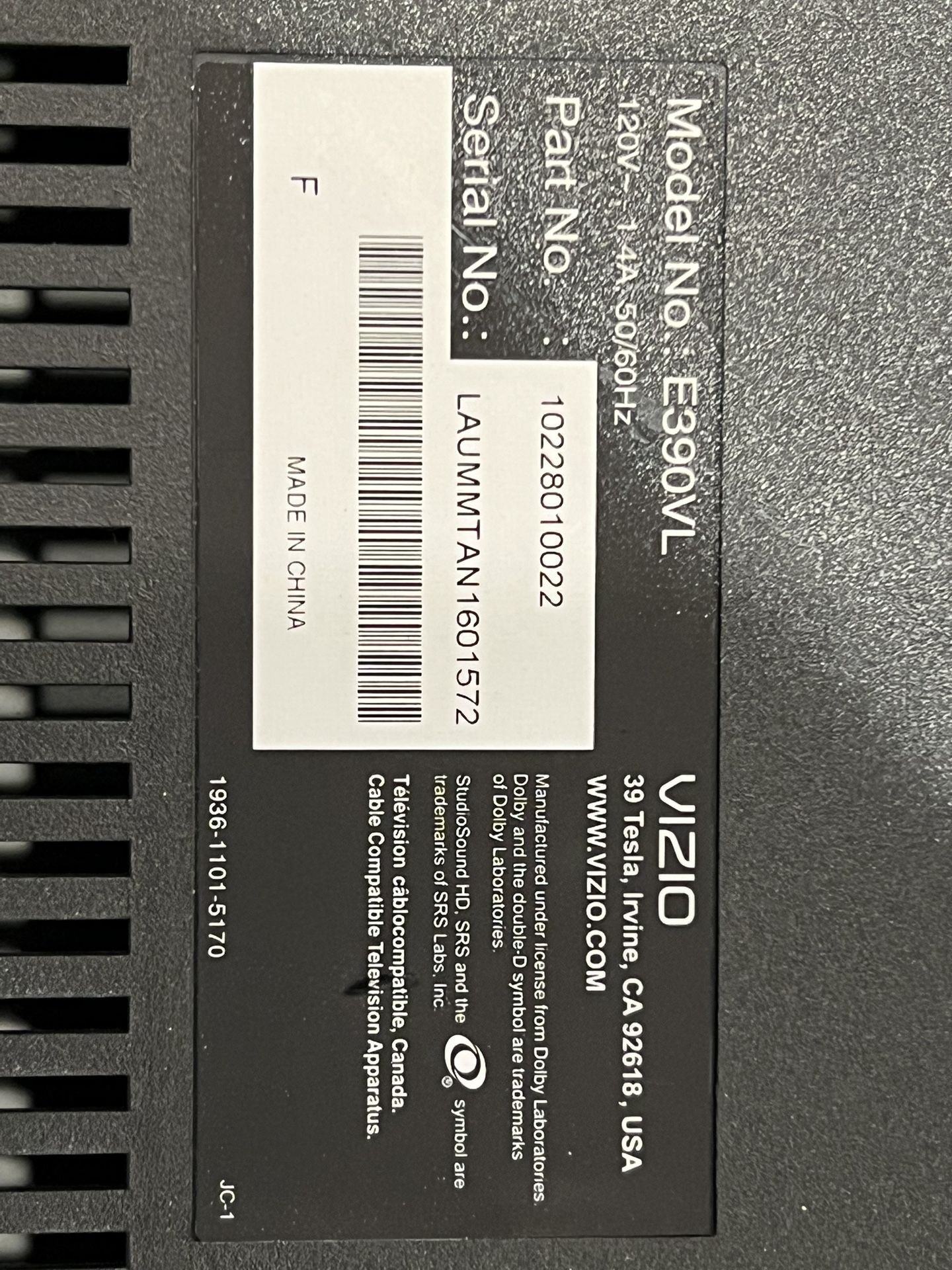 Vizio 39 Tesla Smart LED TV