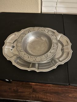 Antique Pewter Bowl And Tray