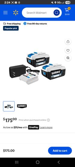 Two HART 20V Lithium-Ion 4.0Ah Batteries and the included charger are in mind condition. Practically unused. 