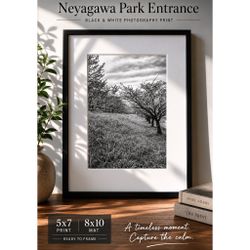 Neyagawa Park Entrance – Black & White Fine Art Print | 5x7 Print in 8x10 Mat