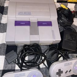 Super Nintendo With Cords Controllers Clean