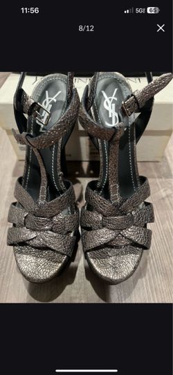 YSL Saint Laurent Tribtoo 105 Volcano Sandals EU 37 Designer Heels Box Dust Bag