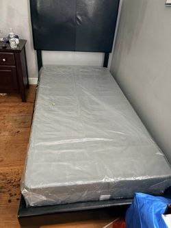 2 Black twin beds with bagged box spring
