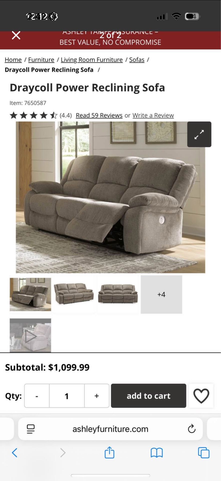 Ashley Draycoll Power Reclining Sofa