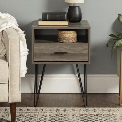 Mid Century Modern Style Gray Night Stand (NEW IN A BOX)