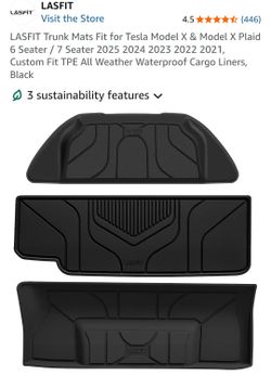 LASFIT Trunk Mats Fit for Tesla Model X & Model X Plaid 6 Seater/ 7 Seater2025- 2021 All Weather